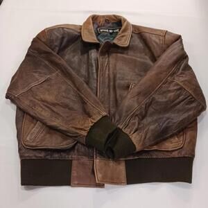 Wear Me Out Men's Brown Full Zip Genuine Leather Insulated Bomber Jacket Size 46